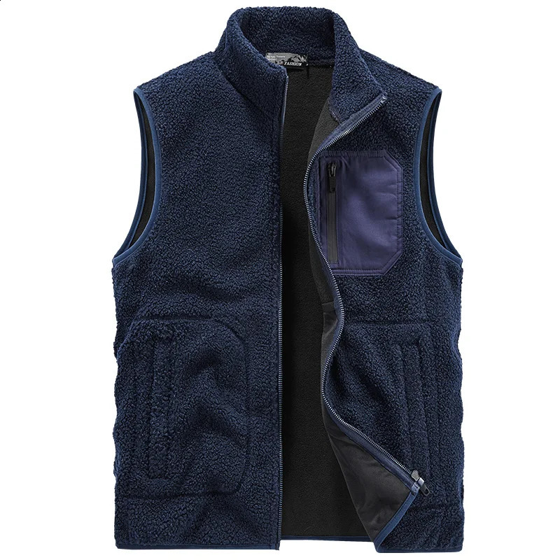 Winter Thermal Fleece Vest Men Fashion Multipocket Male Warm Waistcoat Casual Heated for Cycling Plus Size 240812