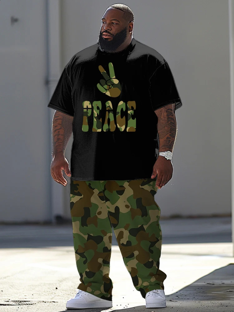 L-9XL Short Sleeved T-Shirt And Pants Set Plus Size Men Street Casual Daily Classic Camouflage Printed T-Shirt Pants Set ZOOY240812