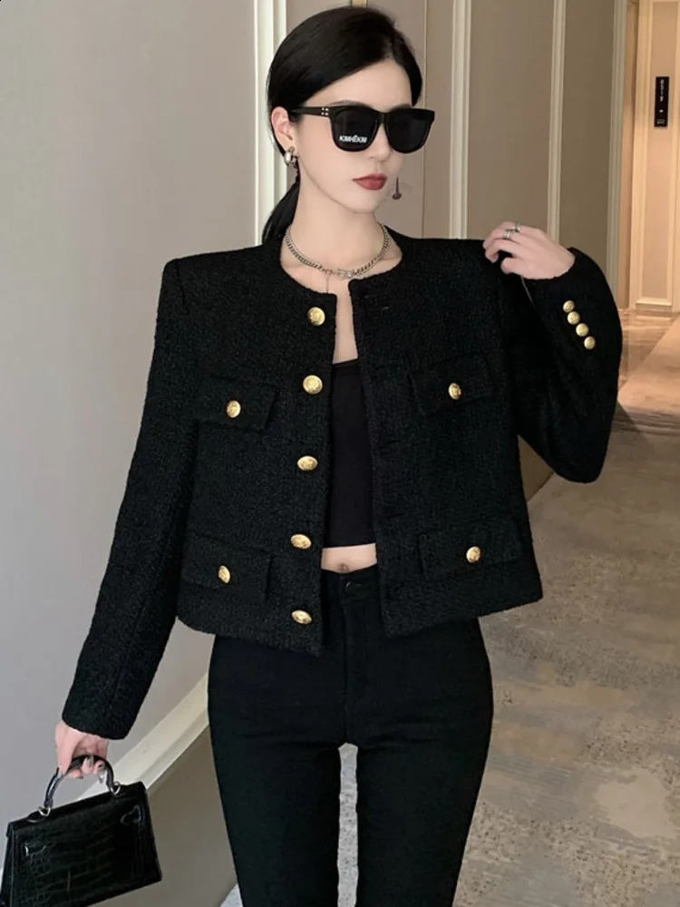 Fall Winter French Vintage Small Fragrant Tweed Jacket Coat Women Elegant Casual Woolen Short Coats Streetwear Outwear Crop Top 240812