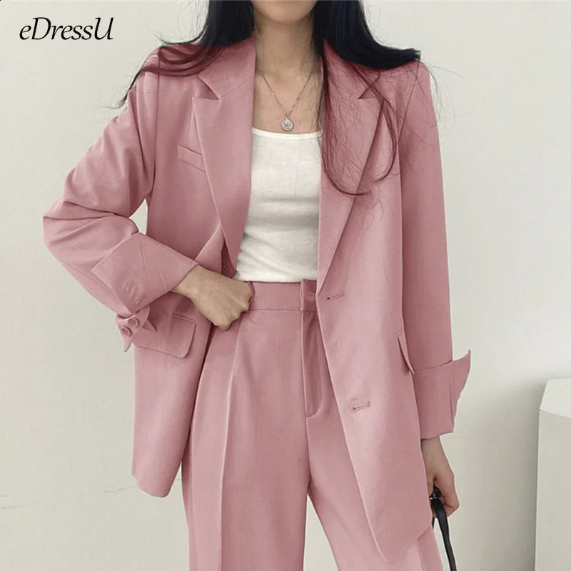 Woman Blazer Jacket Long Pants Trousers Women Set Pink Suits Office Korean Two-Piece Single Breasted Business Wear ZX-828 240813