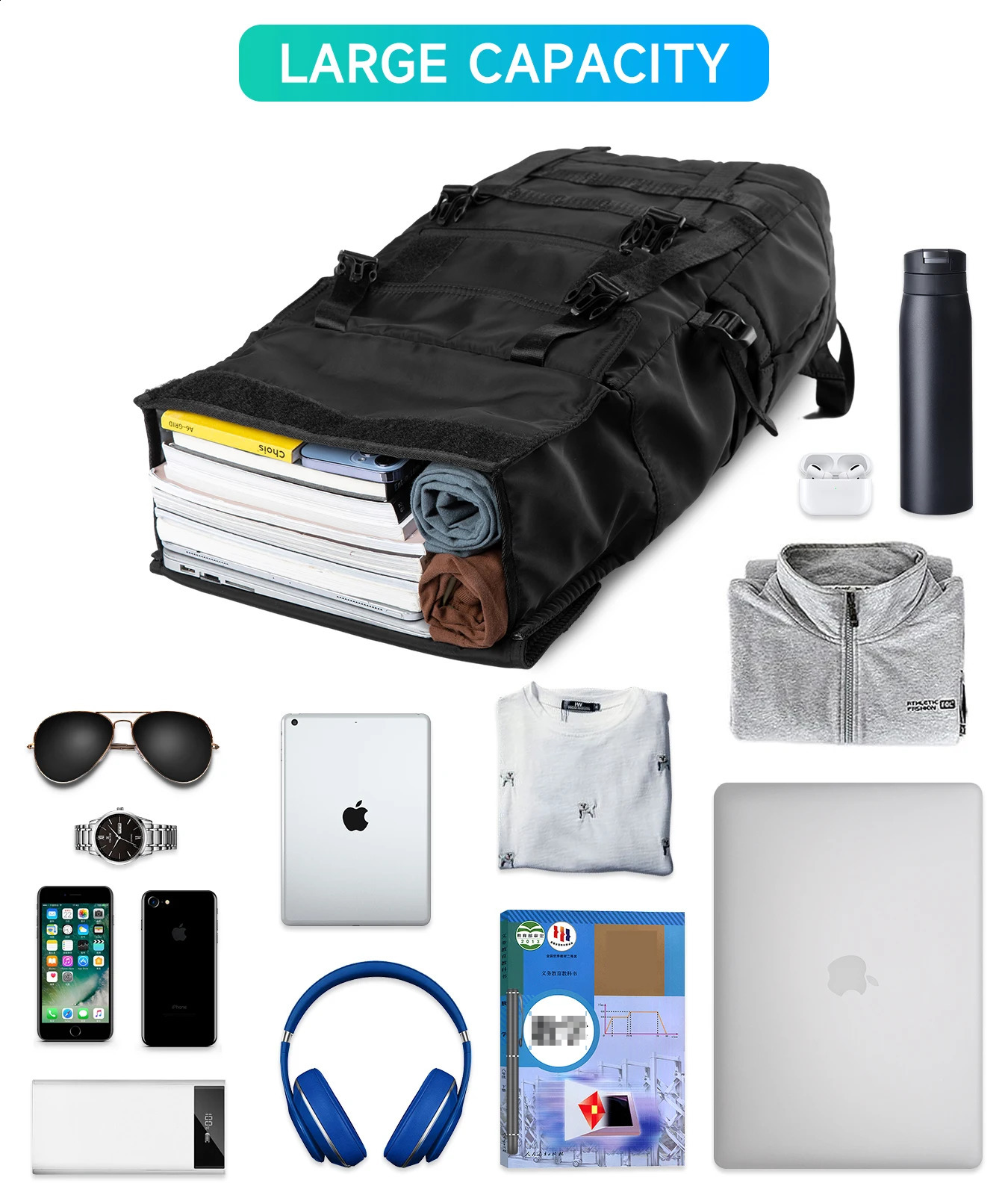 Rolling top laptop backpack suitable for 156inch laptops large capacity expandable travel waterproof sports hiking 240813