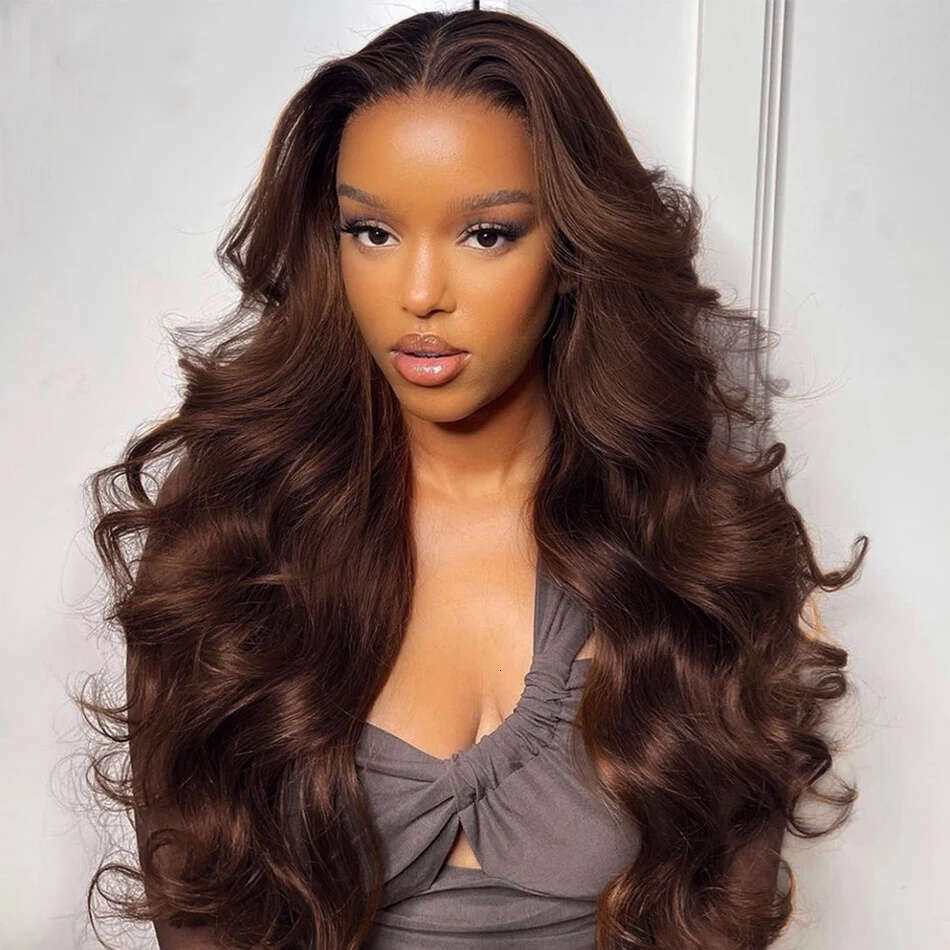 30 Inch Chocolate Body Wave 13X4 Front Human Hair Wigs For Women Brazilian Brown Colored Transparent Lace Frontal Wig