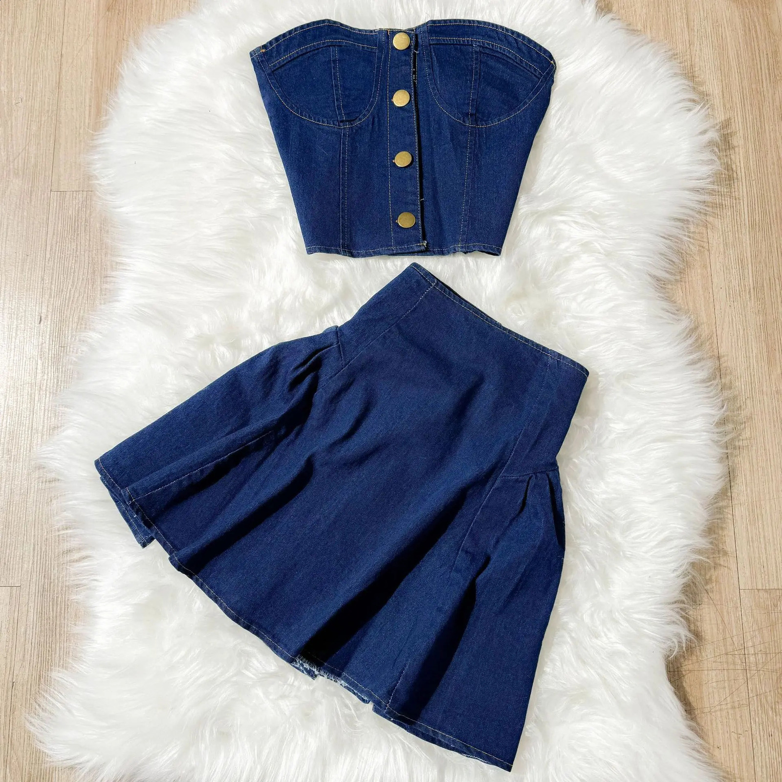 Women Dress Sets Two Piece Sets Skirt Set Denim Off Shoulder Blue Summer Short Tops Party High Waist Jeans Skirts Sexy Crop Top 240812