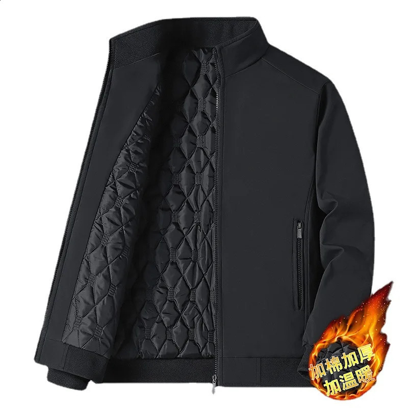 Autumn Winter Jacket Mens Middle-Aged Large Size Loose Plus Cotton Thickened Warm Stand-Up Collar Coat Fashion Casual Dad 240812