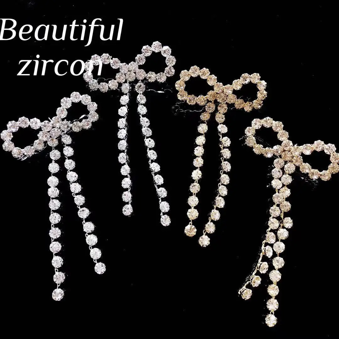Fashion Womens Rhinestone Bow Earrings Sparkling Crystal Zircon Pendant Earrings Bridal Wedding Jewelry Party Gift Earrings 240810