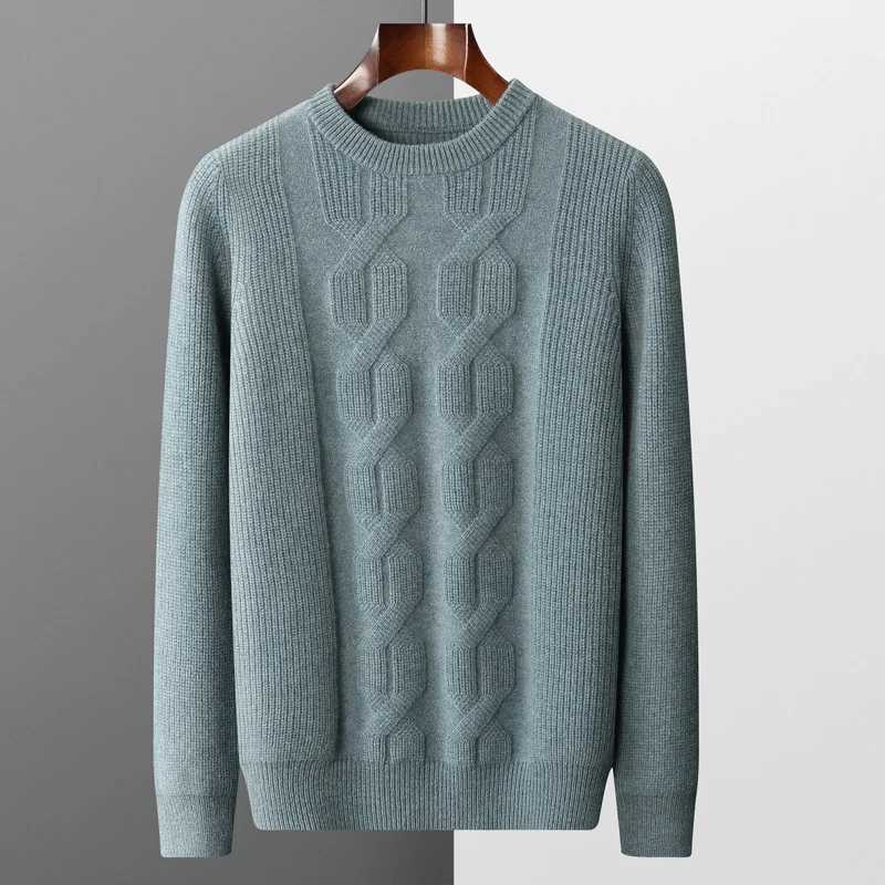 Mens 100% pure wool sweater soft O-neck casual thick zipper winter long sleeved high-quality top with 5-color jumper S-3XLW240729