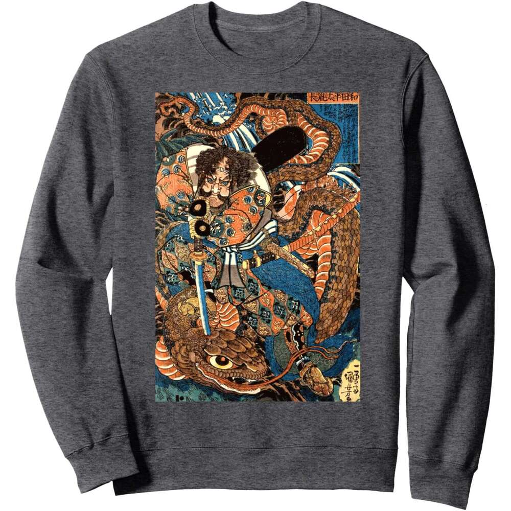 Long Sleeve Shirts for Men sweatshirt Japanese Samurai Ninja Against Snake Serpent Water Monster Sweatshirt Tee Streetwear Casual tops clothes