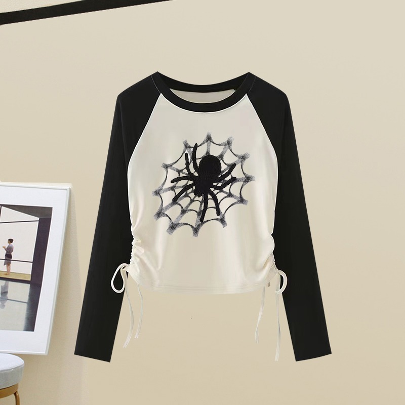 2024 Autumn New Style Color Contrast Letter Printed Long Sleeve T-shirt for Women, Loose Short Bottom Top