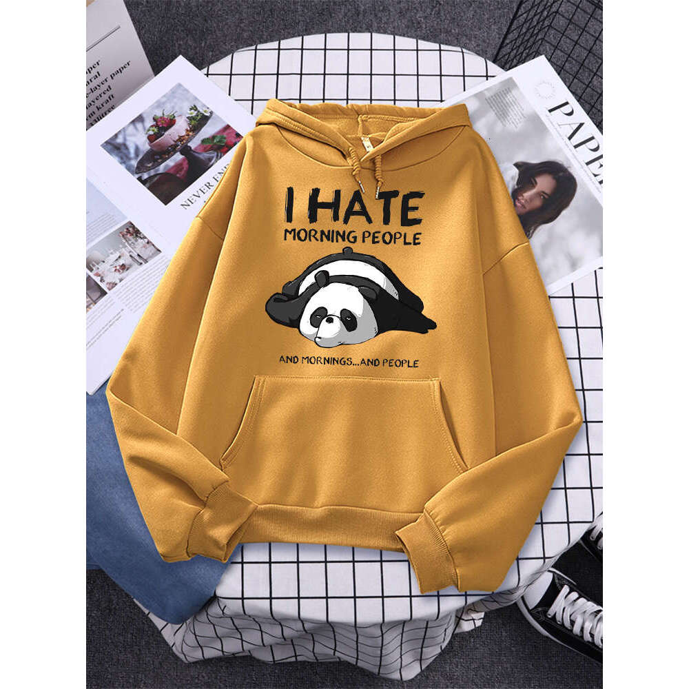 Panda Lazy I Hate Morning People Prints Hoody Woman Casual Hoodies Plus Size Sweatshirt Haruku Girl Autumn Warm Sudaderas Tops
