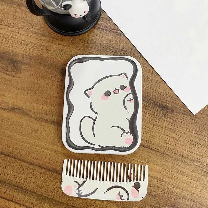 Cartoon cat folding handheld mirror makeup mirror portable creative with comb suitable for girls holding mirrors W240813