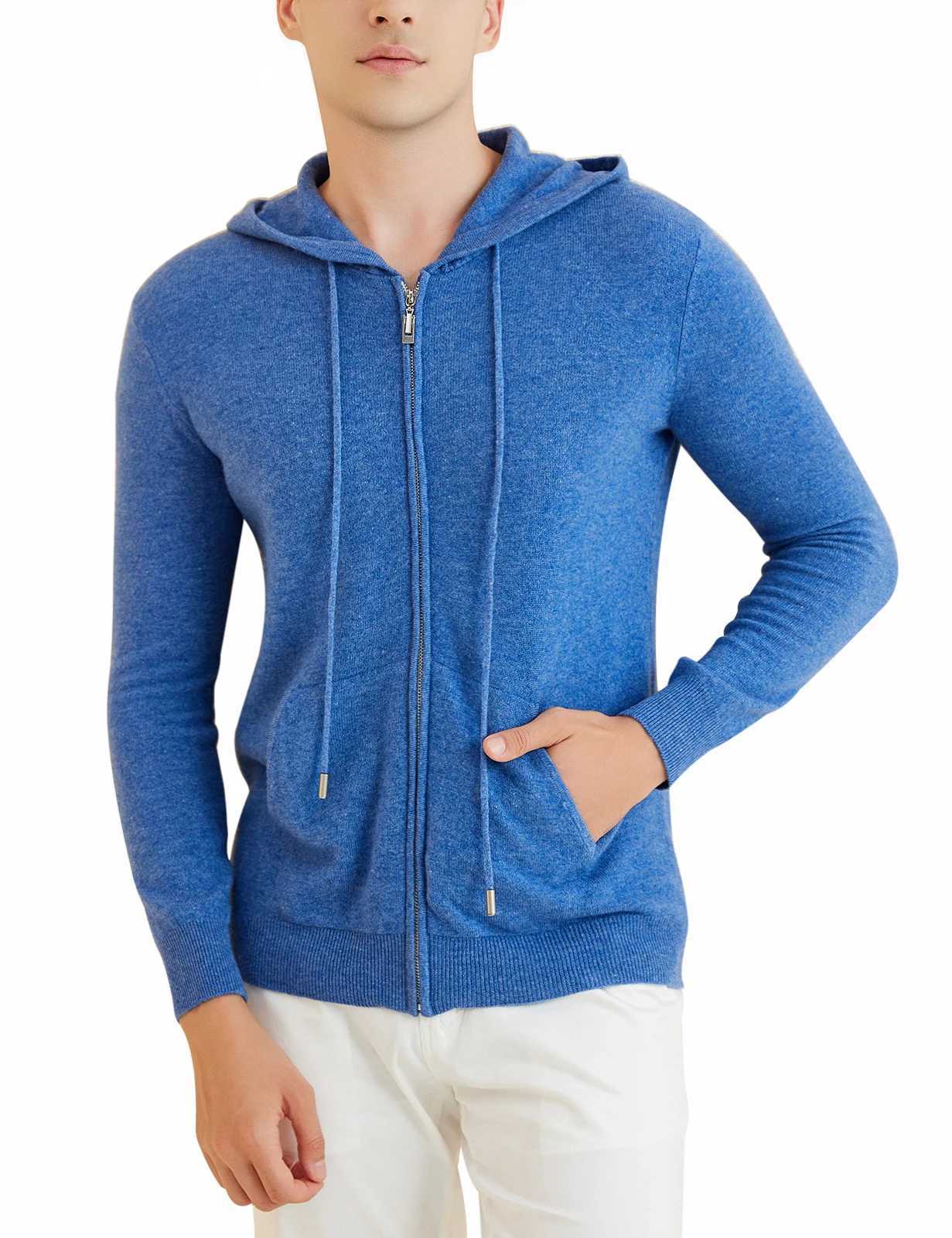 Long sleeved sweater mens cardigan hooded sweatshirt 100% Merino wool 2023 autumn and winter warm long sleeved zipper sweatshirt hooded jacketW240729