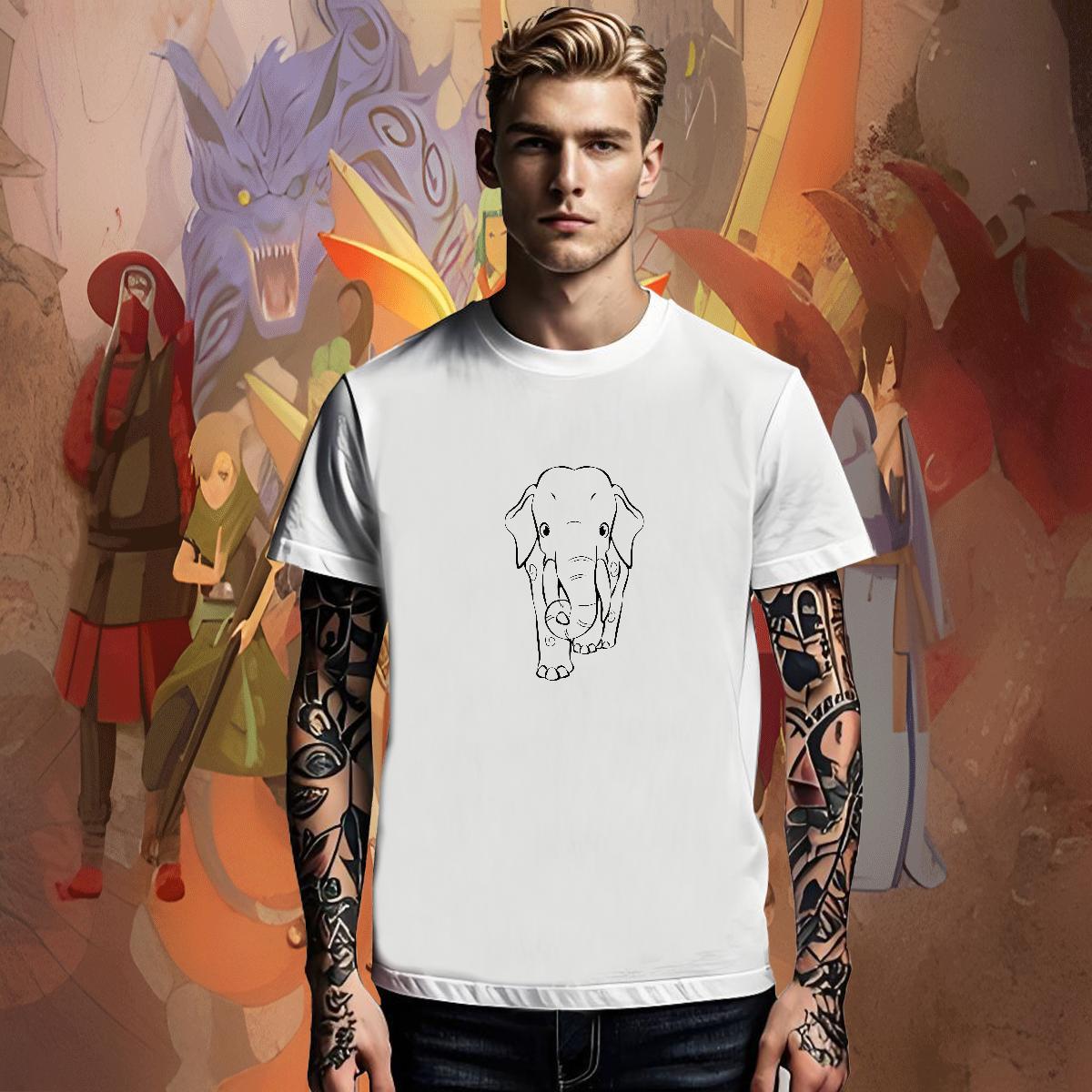 Popular Mens Tshirts Anime Printing Street 230g Pure Cotton Black Oversized Breathable Crew Neck Elephant T-Shirts Designer Polos