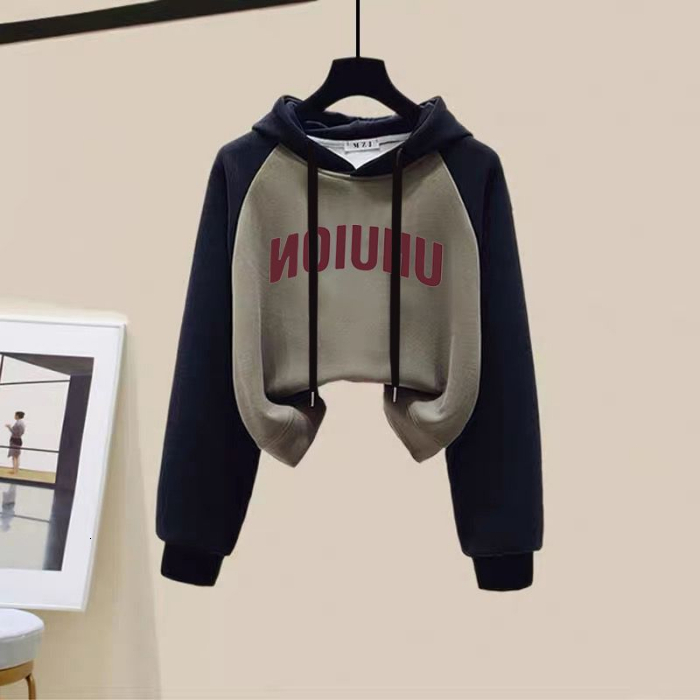 Letter print American style fashionable loose fitting shoulder contrasting hooded sweatshirt versatile top 2024 Spring and Autumn new item