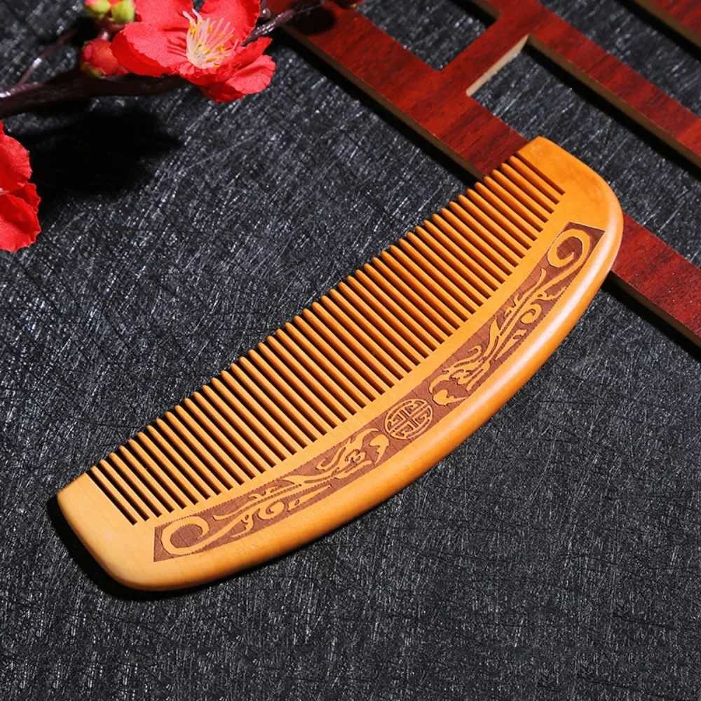 Natural carved peach wood comb thick wood comb curly massage hair comb anti-static sandalwood hair styling tool W240813