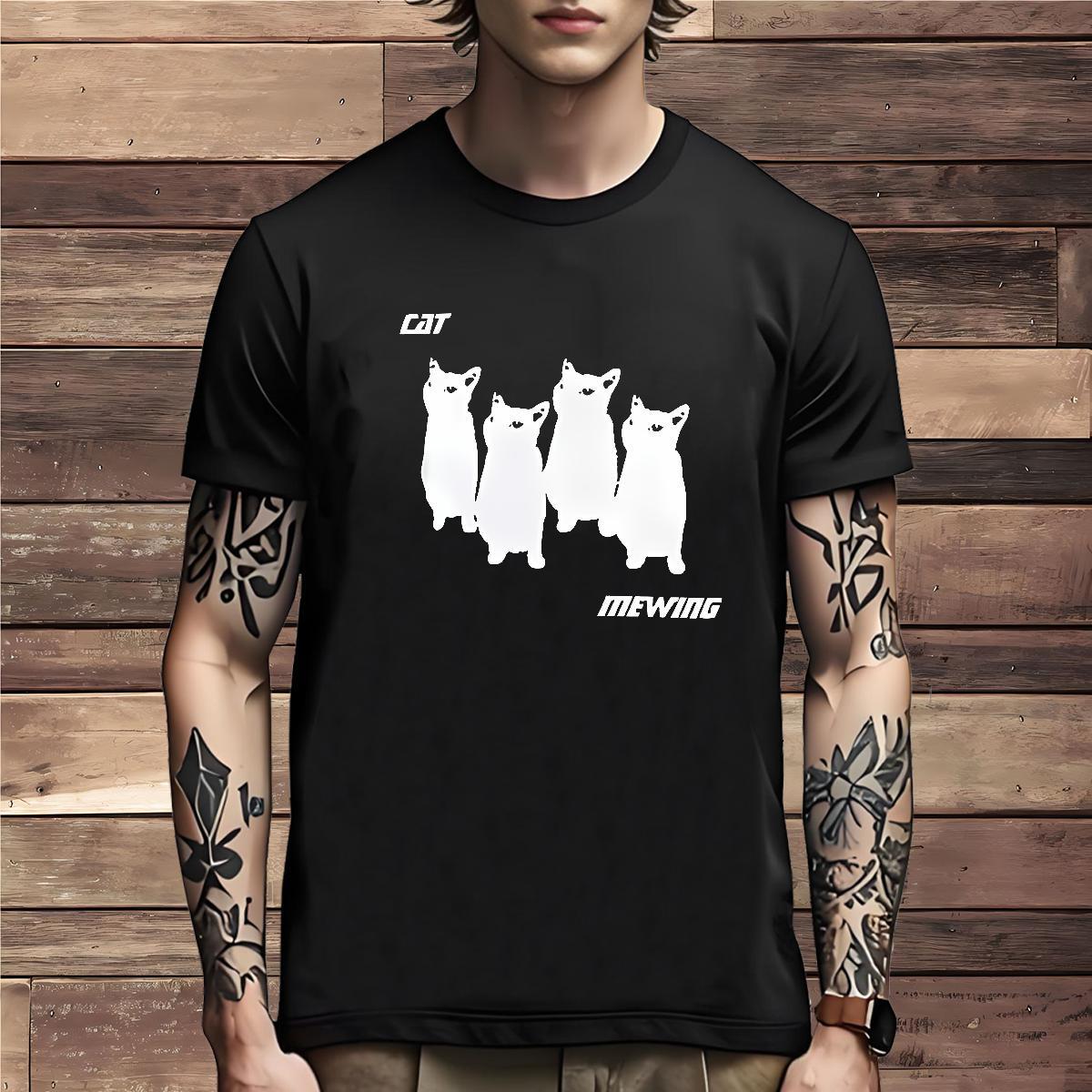 Loose Fit T Shirt For Man cat Breathable Short Sleeve High Street Hip Hop Floral Print 230g Cotton Mens Tshirts Classic Casual Tops Shirt
