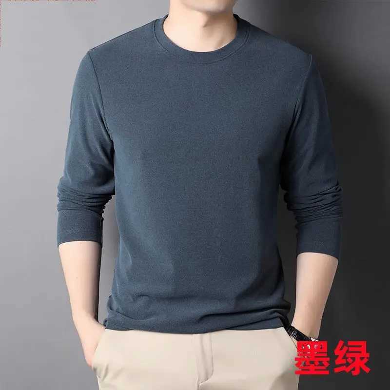 2024 Autumn De Rong Mens New Solid Color Round Neck Long Sleeved T-shirt Spring Korean Fashion Slim Fit Versatile Bottom TopM240814