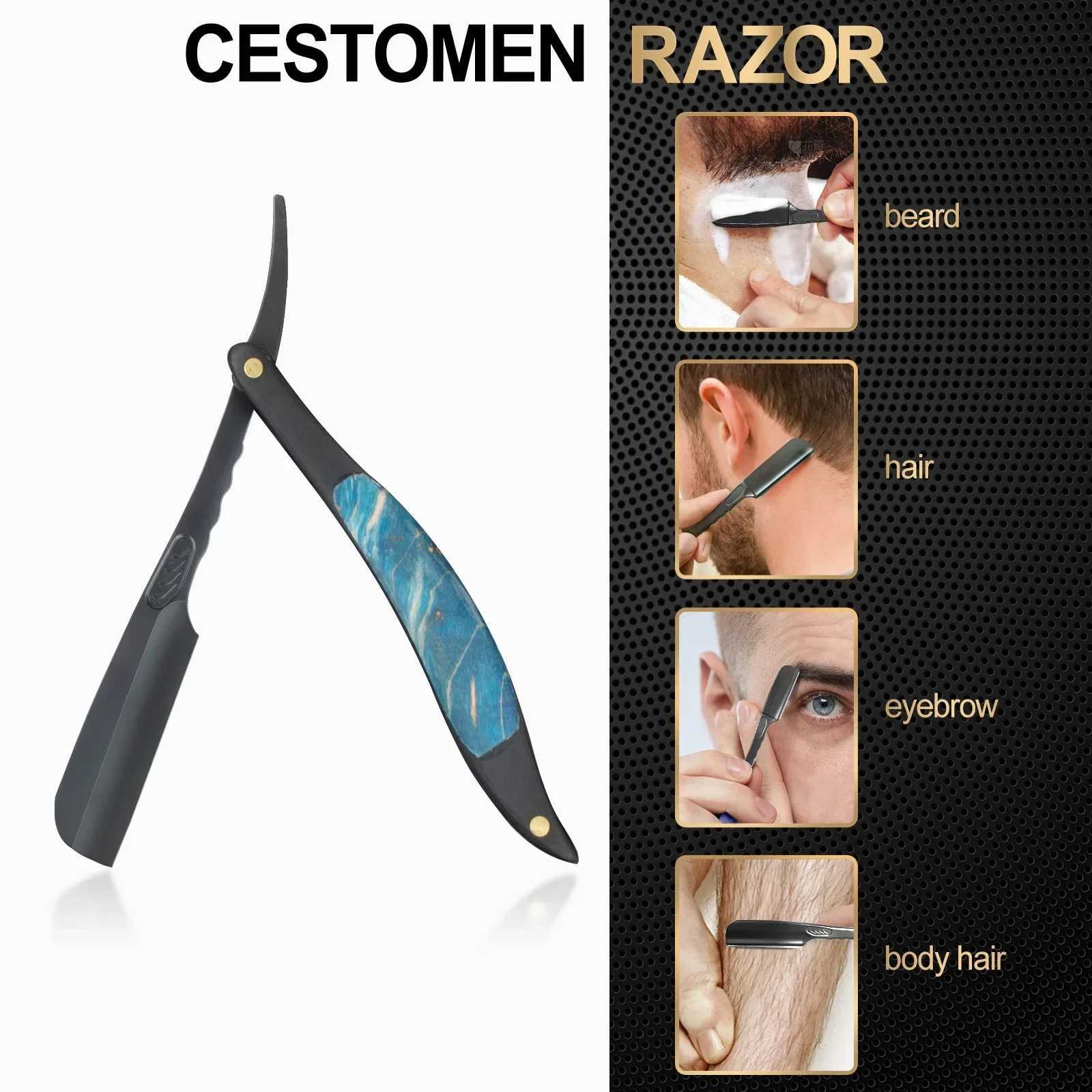 Mens Barber Shaving Razor Stainless Steel Professional Manual Straight Edge Folding Razors Knife Holder For Hairdressing ToolsM240814