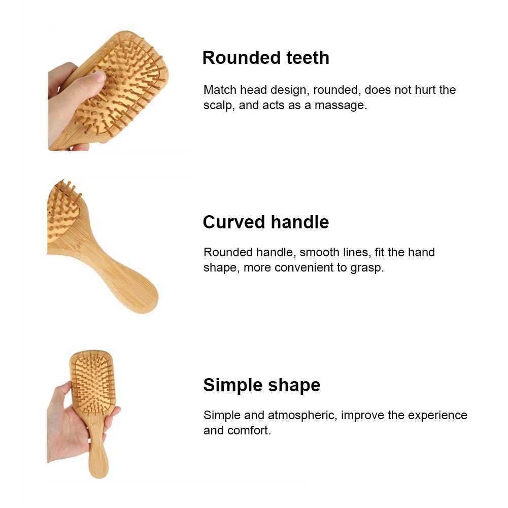 Bamboo hair brush to improve hair texture. Bamboo comb made of natural wood used for long curly and thin short hair W240813
