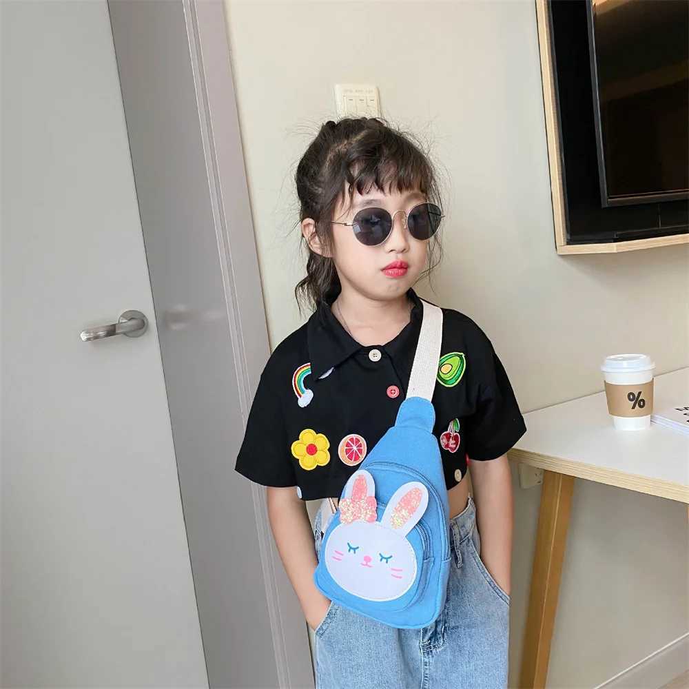 Cute bunny cross bag girl mini bunny canvas bag new chest bag childrens wallet large capacity waist bag shopping bag W240906