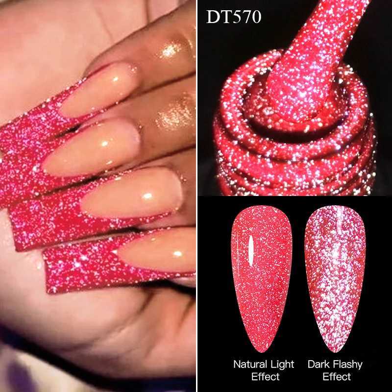 MEET ACROSS 7ml Reflective Fluorescent Gel Nail Polish Flashy Glitter Semi Permanent Varnish For Manicures Need Base Top CoatM240814