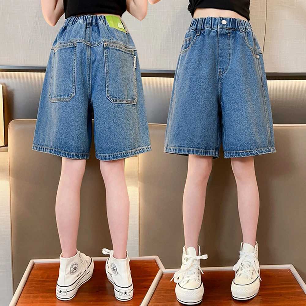 Teen girl denim shorts new summer fashion girl shorts childrens jeans girl shorts solid color girl half pants W240813