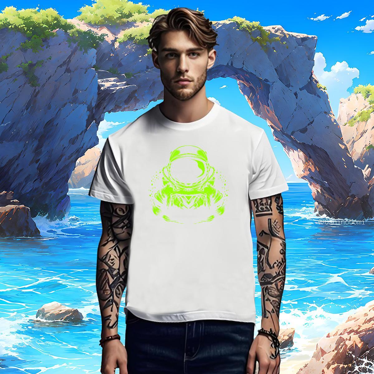 T Shirt For Man 230g 100% Cotton cosmonaut Street wear Hip Hop Crew Neck Cartoon Print Tshirt for Man Woman Fashion Unisex Clothings