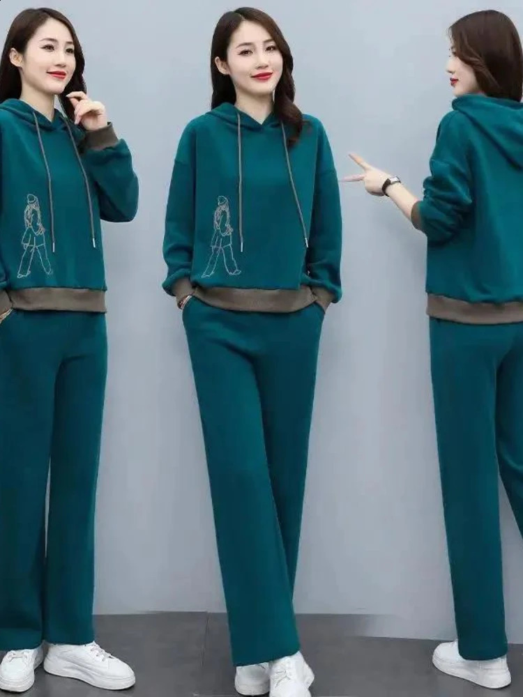 Spring Autumn Women Tracksuits 2 Piece Set Hoodies Pants Sportswear Suits Warm Ladies Girls Outdoor Jogging Hoodie Sets 240809