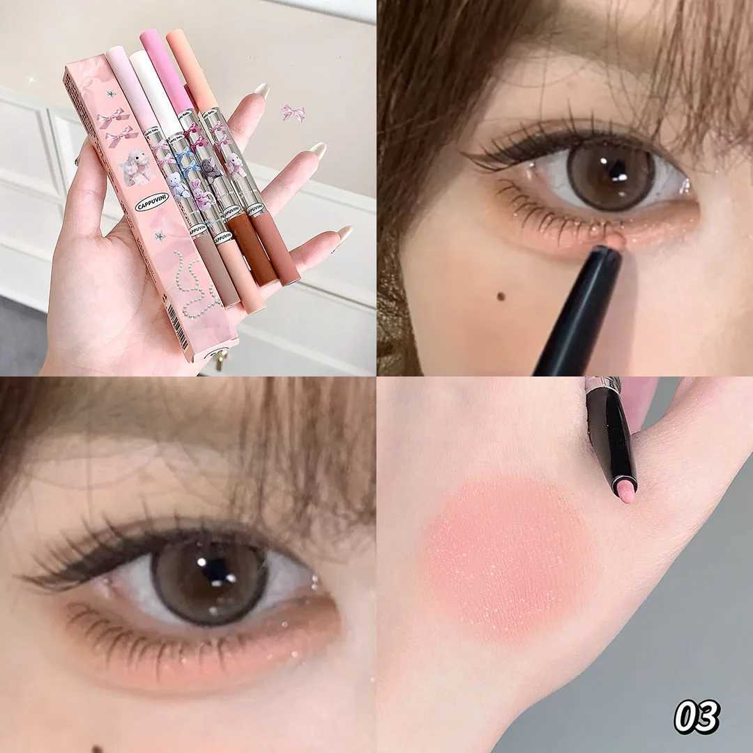 Double Head Gel Eyeliner Pen Lying Silkworm Eye Shadow Brightening Natural Pink Halo Dye Brush Pencil Waterproof Eyes Cosmetics Y240813