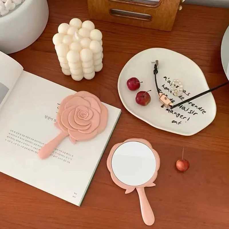 Handheld makeup mirror 3D retro rose shaped makeup mirror compact mirror girls birthday gift W240813