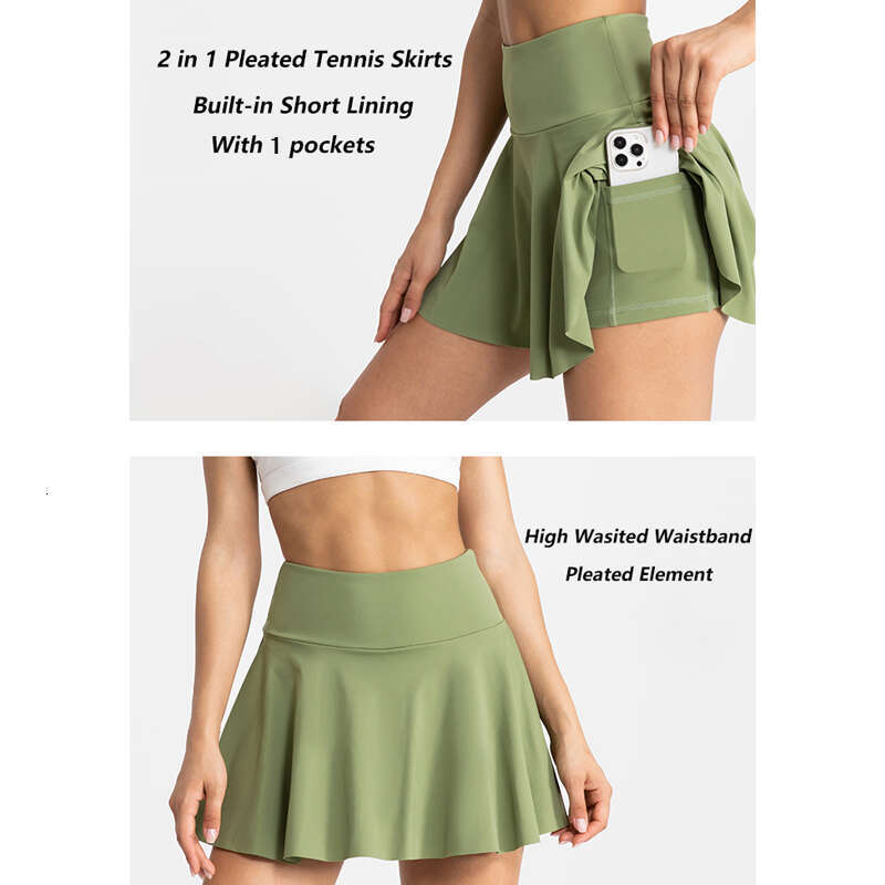 VITALINOVO Pleated Tennis for Women Pockets High Waisted Athletic Skirts with Shorts 2 in 1 Gym Workout Golf Skorts