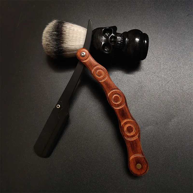 Men Professional Manual Shaver Straight Edge Wooden Stainless Steel Barber Razor Folding Shaving Shave Beard CutterM240814