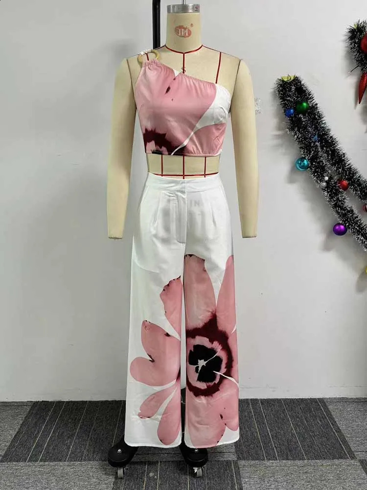 2 Piece Sets Women Outfit Casual Elegant Summer One Shoulder Tank and Long Pant Ladies Suits Sexy Wholesale Drop 240814