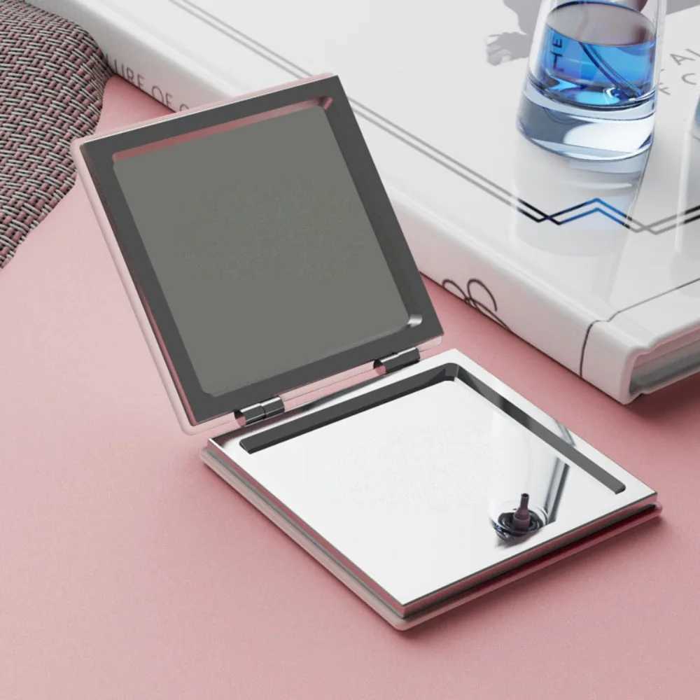 PU surface makeup mirror aluminum mirror marble texture printing handheld small mirror folding square double-sided mirror W240813
