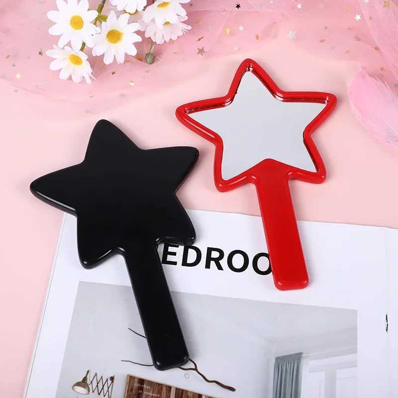 Beautiful makeup mirror with five pointed star handle handheld plastic handle portable mini makeup mirror makeup tool W240813