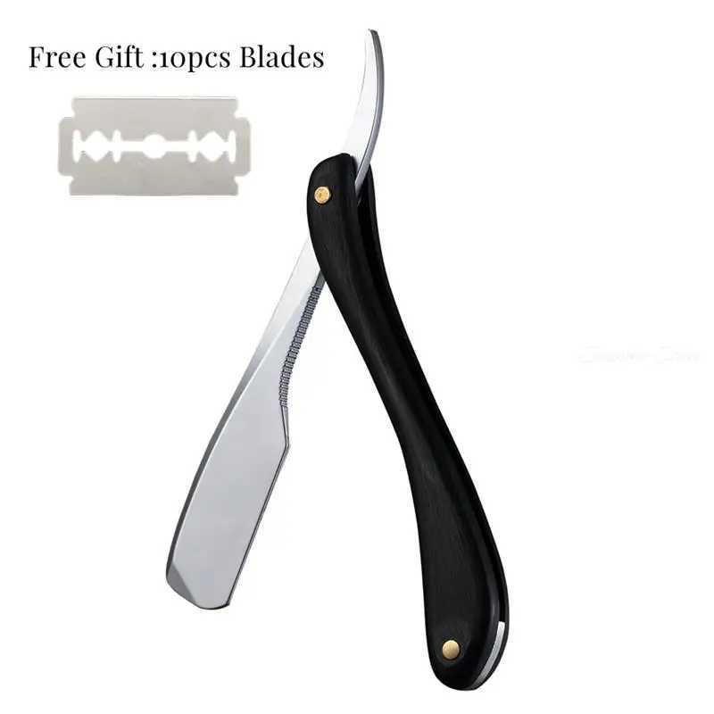 Men Shaving Barber Tools Straight Manual Razor Hairdressing Knife Eyebrow Shaving Stainless Steel Straight Razor Free 10 BladesM240814