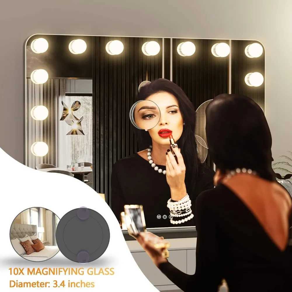 Makeup mirror with lighting 31.5 inches x 23.6 inches equipped with 17 dimmable light bulbs and 10x magnification 3 color modes touch controlled mirro