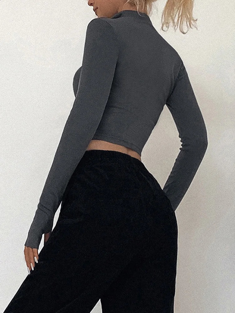 Solid color casual T-shirt womens long sleeved turtle neck malt top sexy simple style party club spring/summer item 240827