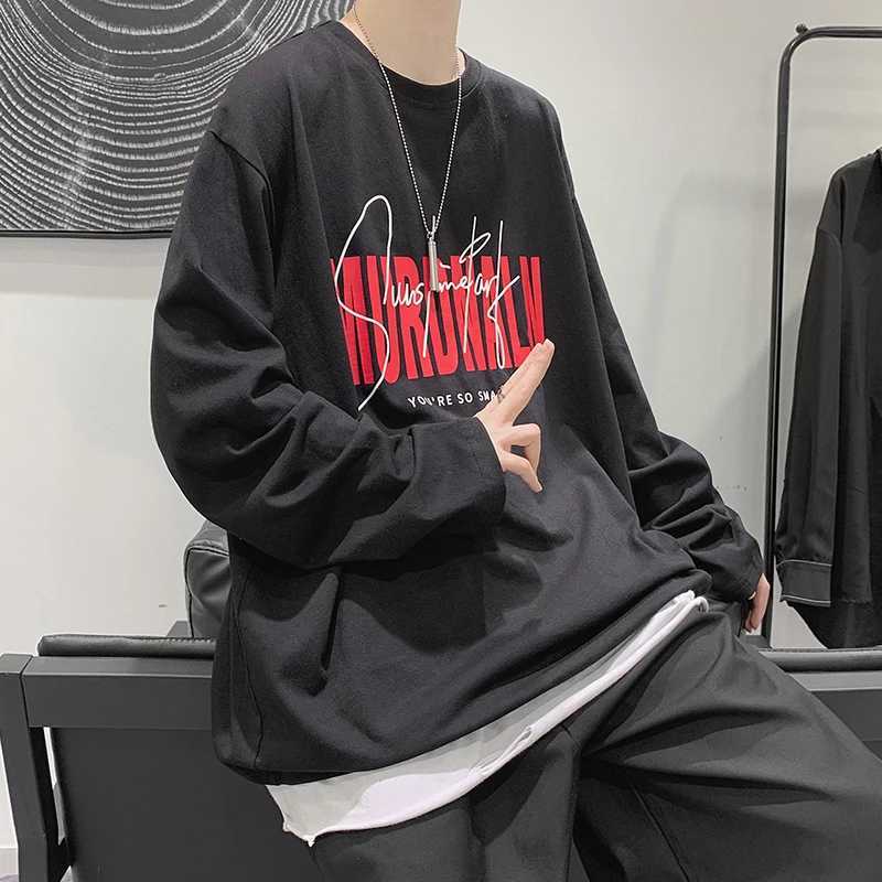 Long Sleeve T-shirts Men Loose Harajuku Large Size S-5XL Oversize Letter Printed O-neck Tees Spring Ins Fashion Chic Tops RetroM240814