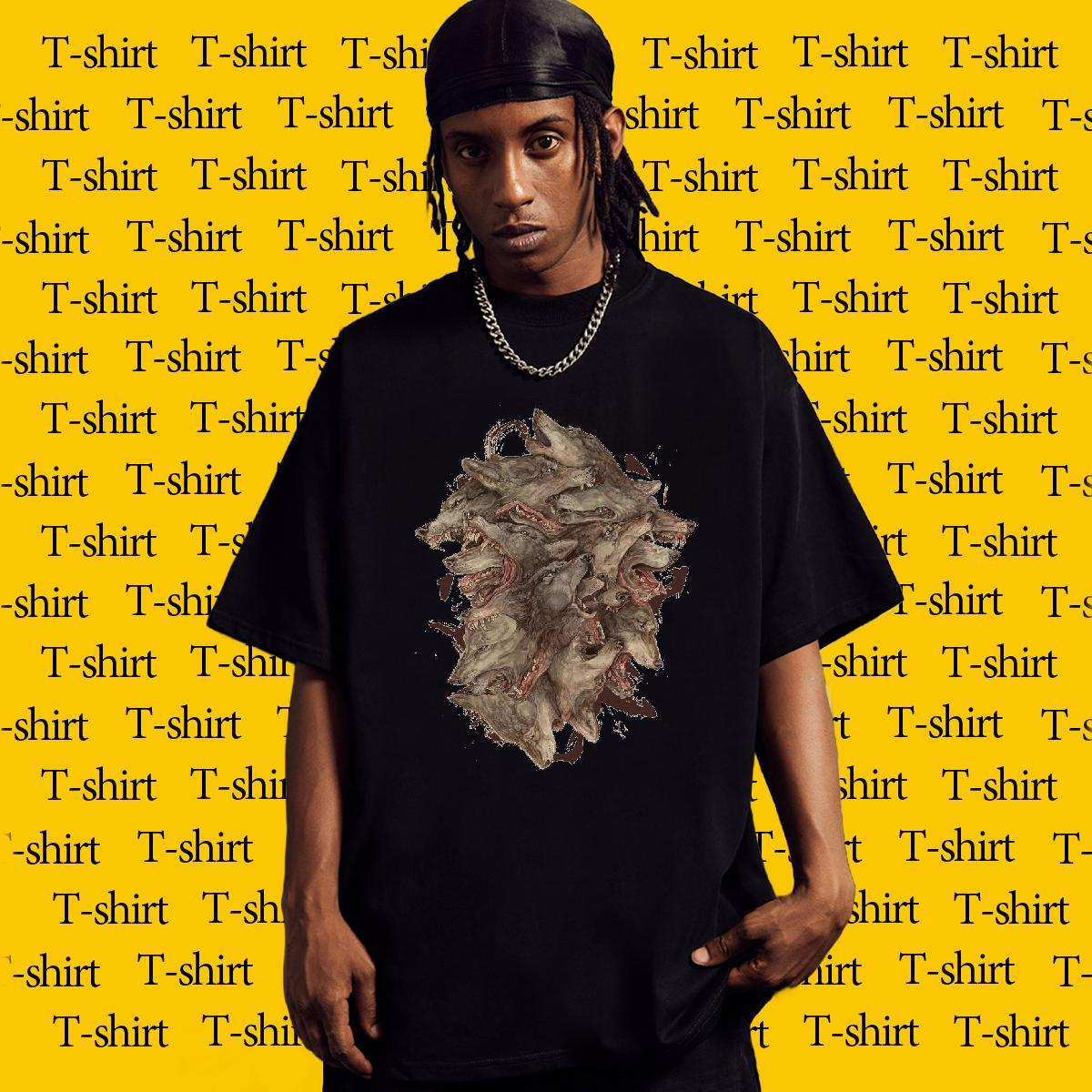 Designer Men Tops Tees Daily Wear 230g 100% Cotton Black Oversized Short Sleeve O-Neck wolf Mens T Shirts Brand Top Tees