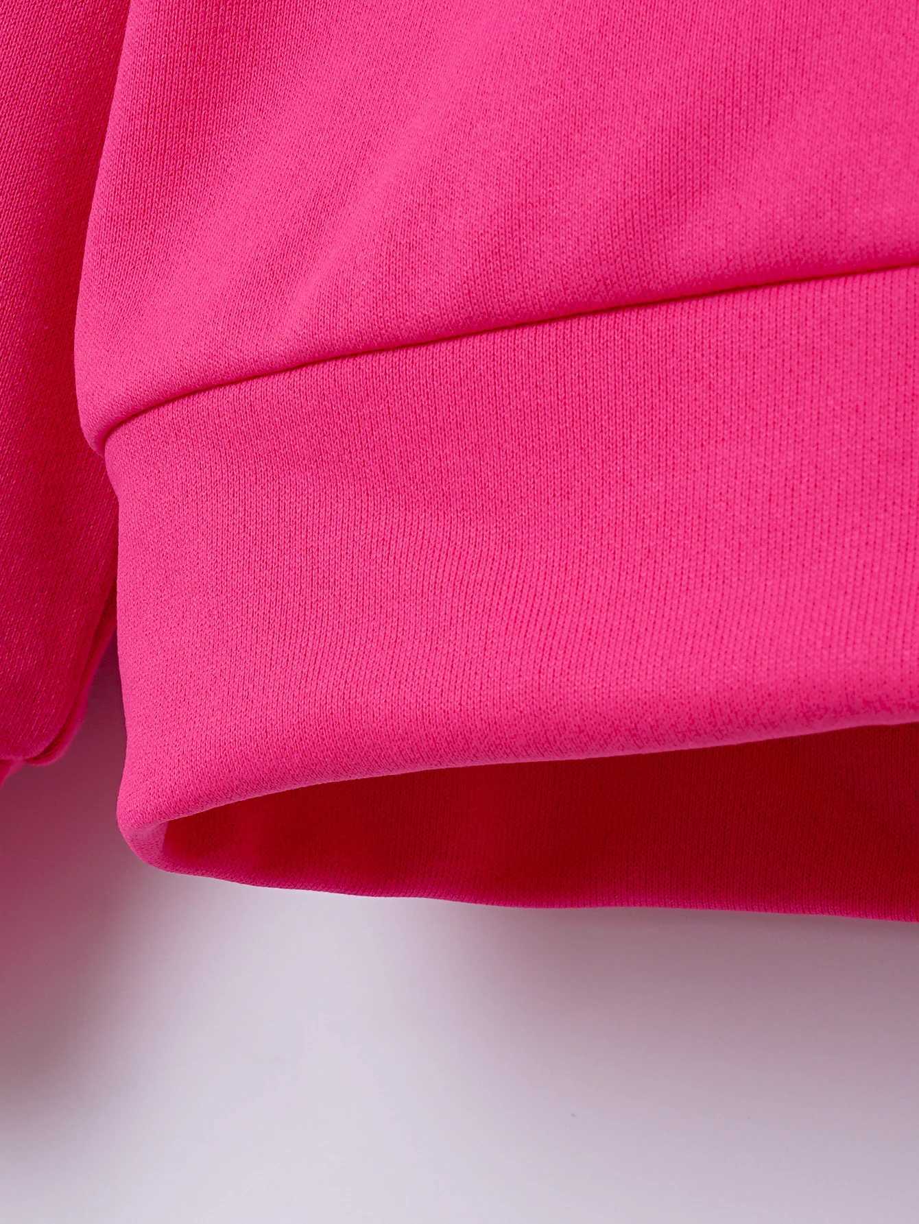 Autumn And Winter Girls Sweater Round Neck Hooded Long Sleeve Top Fashion And Simple Warm Pink Versatile KidsY240814