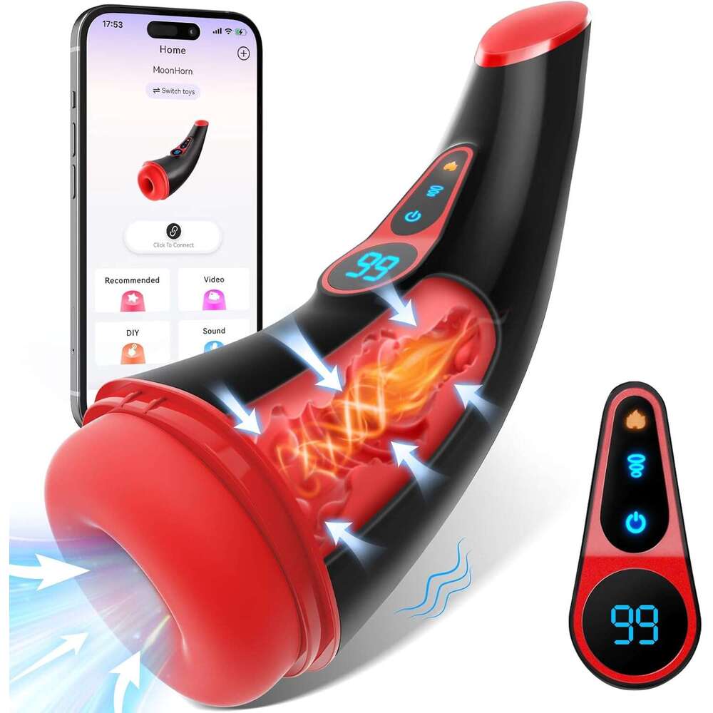 Men's sex toy male device - APP controls adult toy male device pump, with 9 suction and 9 vibration modes, 3D texture sleeve heating men's s