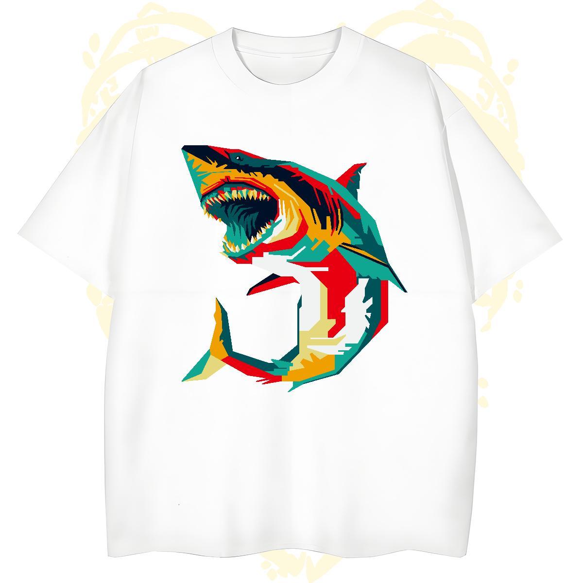 Classic Men T Shirts shark Short Sleeve O-Neck Casual Beach Oversized 230g Cotton Tshirt for Man Woman 2024 DIY Polos