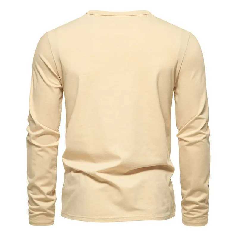Autumn Mens Long Sleeve T Shirt Fashion Henry Collar Tops Tees Men Solid Color Casual Streetwear High Quality Tshirt For ManM240814