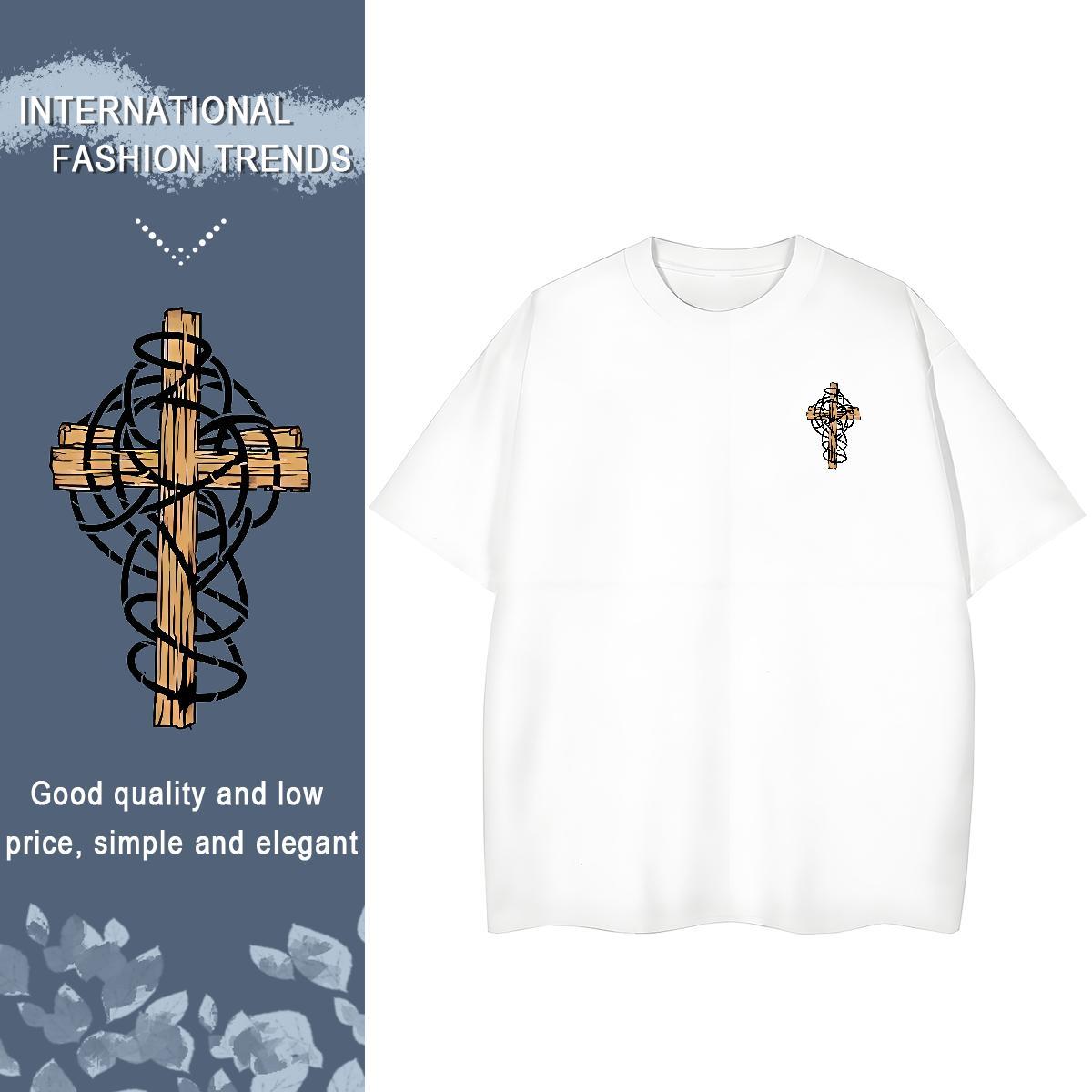 T-Shirts for Men 100% Cotton 230g crucifix High Street Hip Hop Breathable Crew Neck Custom Print Plus Size Men Tshirts Stylist TOP Quality Top Tees