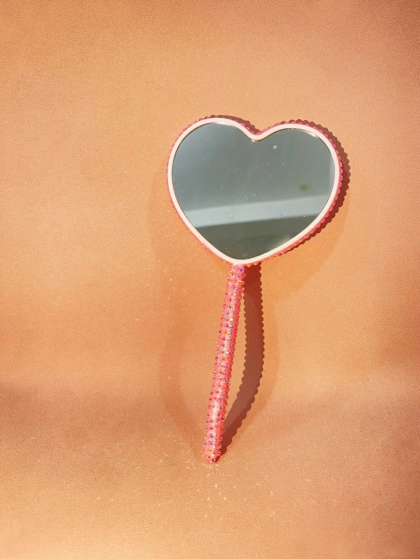 Diamond inlaid love handheld makeup mirror lollipop mirror heart-shaped handheld mirror creative handmade DIY mini mirror W240813