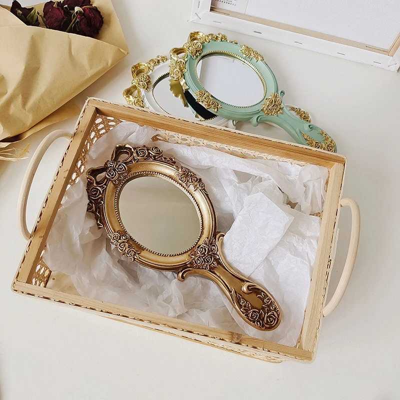 European Style Retro Handheld Mirror Vintage Makeup Vanity Hand Mirror Spa Salon Cosmetics Compact Mirror Desktop Makeup Tool W240813