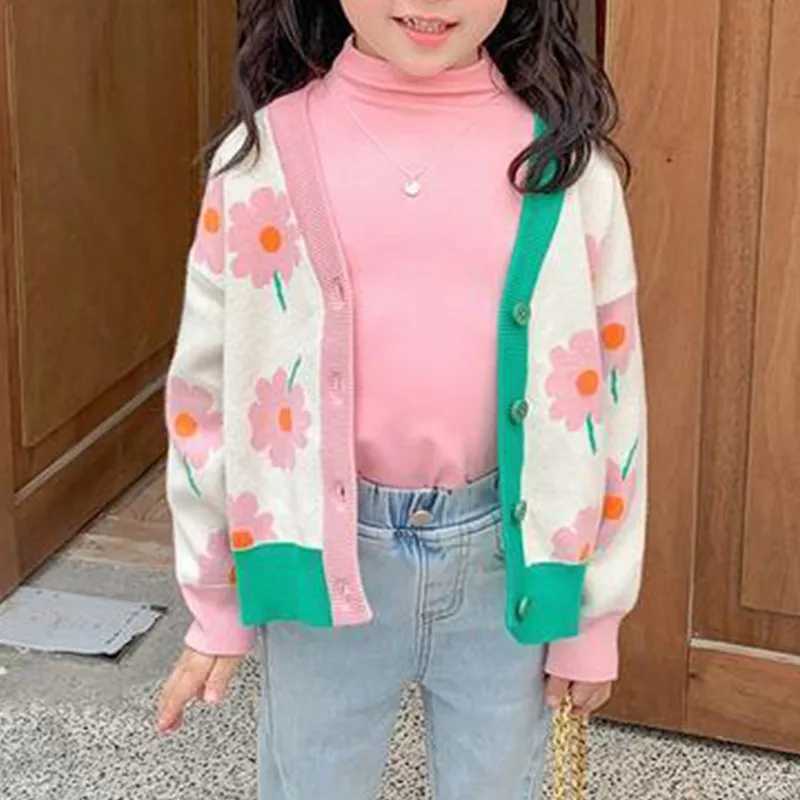 Fashion floral printed childrens coat long sleeved cardigan autumn baby girl knitted casual top spring jacket 0-9T W240813