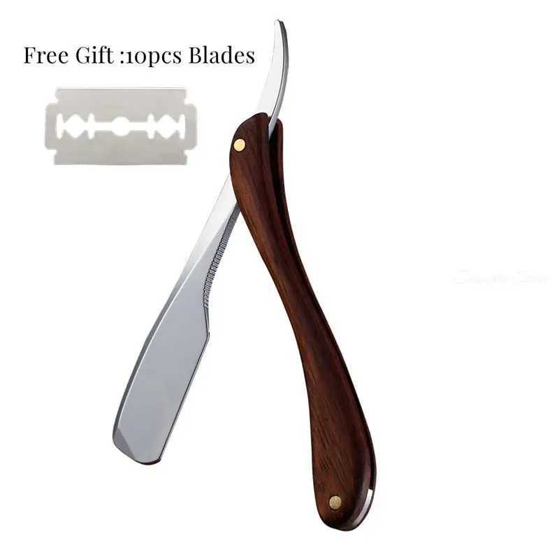 Men Shaving Barber Tools Straight Manual Razor Hairdressing Knife Eyebrow Shaving Stainless Steel Straight Razor Free 10 BladesM240814