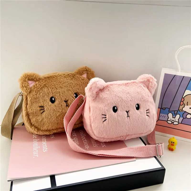 Cartoon Cat Baby Cross Bag Cute Soft Plush Childrens Shoulder Bag Winter Fashion Boys Childrens Fur Handbag Coin Wallet W240813