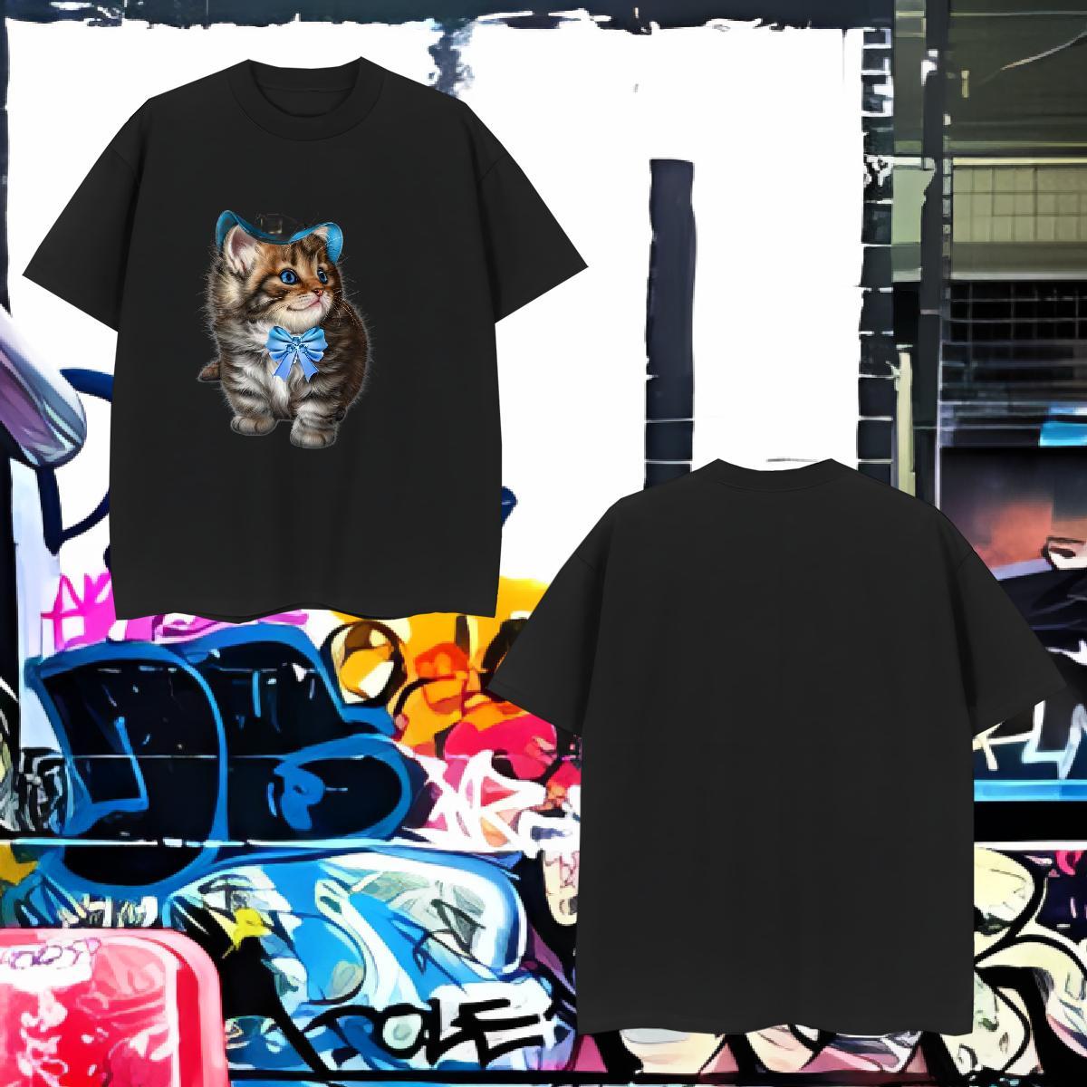 Brand T-Shirts cat Breathable Short Sleeve Home Outdoor Black Oversized 100% Cotton 230g Men Tops Tees Fashion Designer Polos
